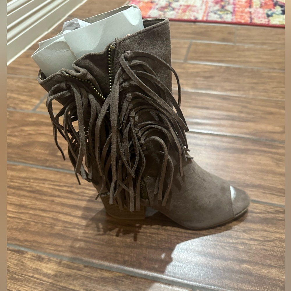 Open toe suede bootie